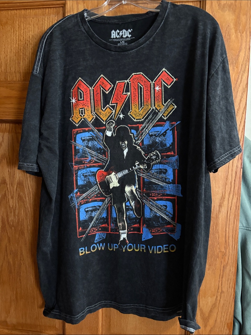 AC/DC Black Graphic 'Blow Up Your Video' Band Tee with Red & Blue Print